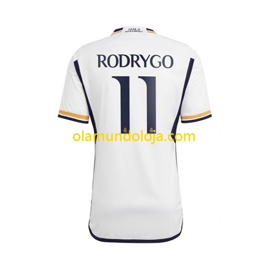 Camisola Real Madrid Rodrygo Goes 11 Homem Equipamento Primeiro 2023-2024 Manga Curta